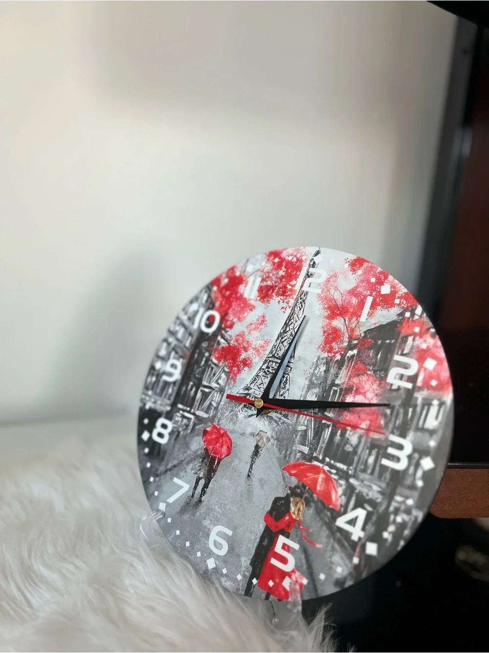 Red Accent Paris Street Wall Clock -